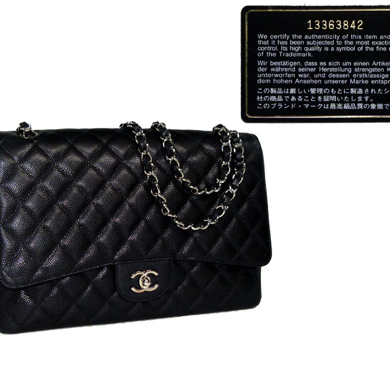 Chanel 13363842 Black Caviar Maxi Single Flap SHW-0