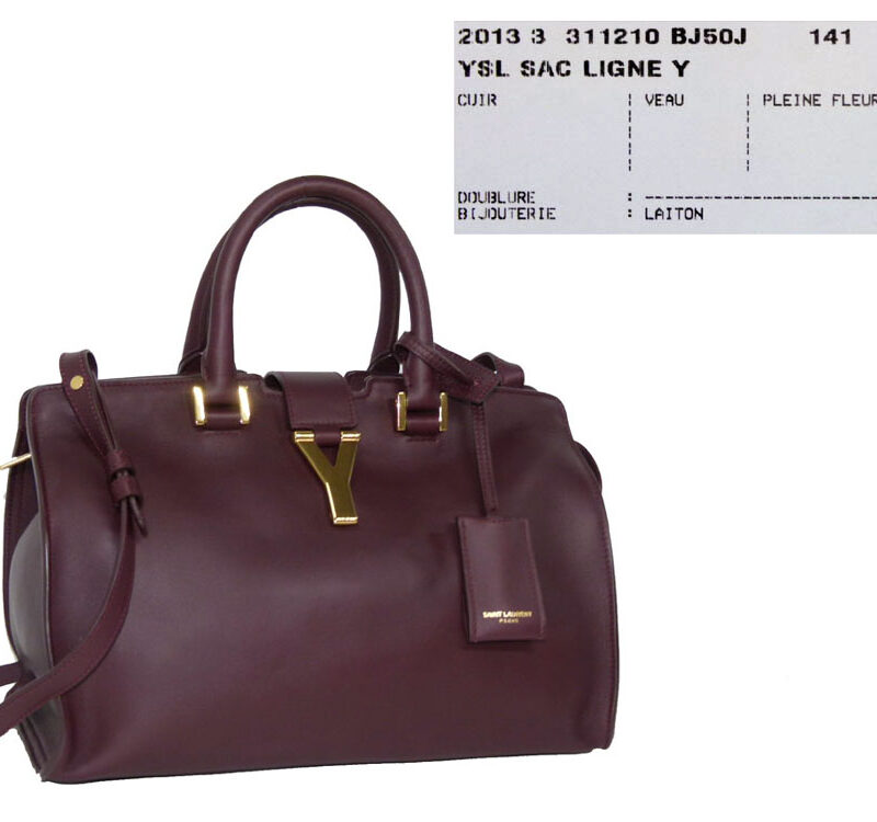 YSL 311210 Burgundy Smooth Calf Ligne Y Cabas Tote S-0