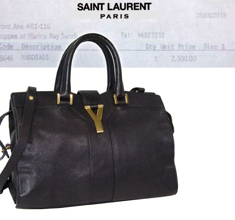 YSL 311222 Black Distressed Calf Y Cabas Small -0