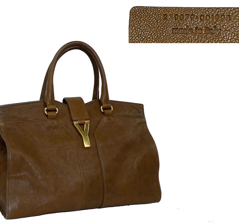 YSL 279079 Brown/ Tan Color Washed Y Cabas Tote Medium Size-0