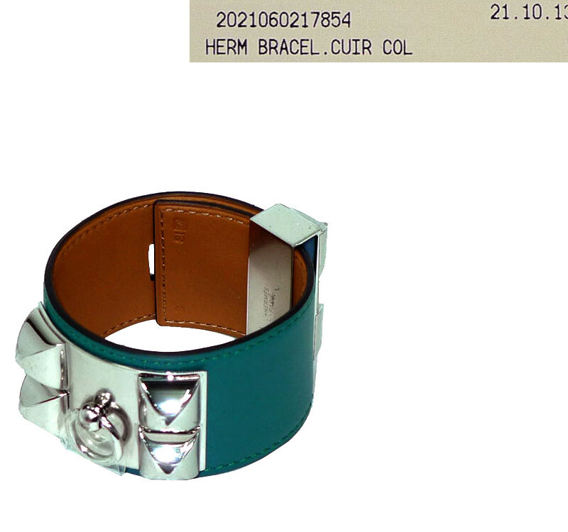 Hermes Collier De Chien CDC Malachite PHW Q Stamp S Size Bracelet-0