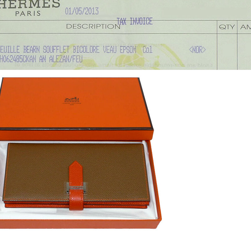 Hermes Bearn Bicolor Epsom Alezan / Feu Wallet Q Stamp -0
