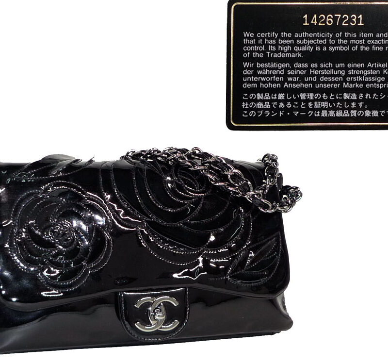 Chanel 14267231 Black Patent 3 C Camellia Shoulder/ Clutch Bag-0