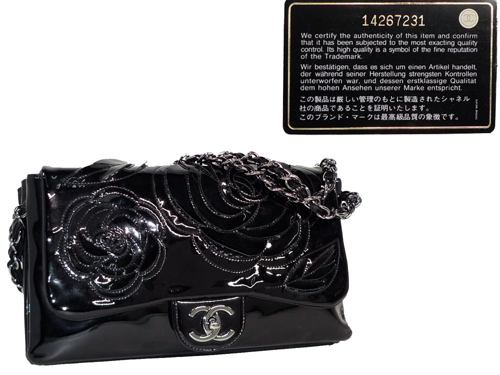 Chanel 14267231 Black Patent 3 C Camellia Shoulder/ Clutch Bag-0