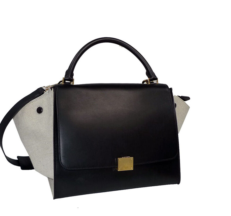 Celine Black Calf with Beige Canvas Side Trapeze Small-0
