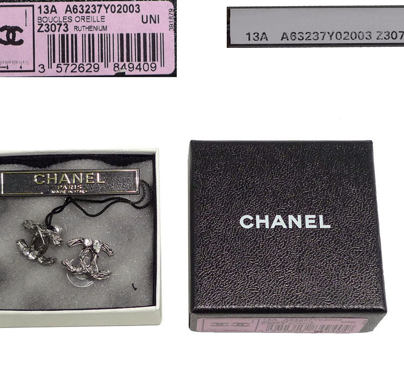Chanel 13A A63237 Ruthenium Double C w Crystals Earring -0