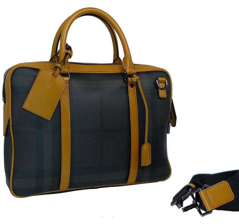 Burberry Brown Checked with Yellow Leather Trim w Strap-28284