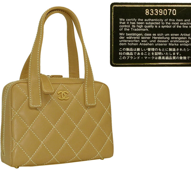 Chanel 8339070 Vintage Beige Calf Cross Stitching Small Tote-0