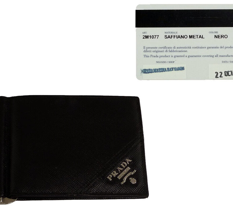 Prada 1M1077 Black Saffiano Metal 6 Cards Money Clip Wallet -0