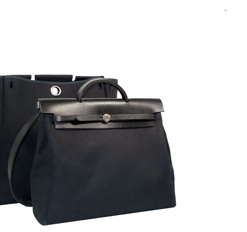 Hermes Unisex 2-in-1 Herbag Large 42cm Black Calf in Black / Black Canvas Large with Palladium Hardware 'C' Stamp-0