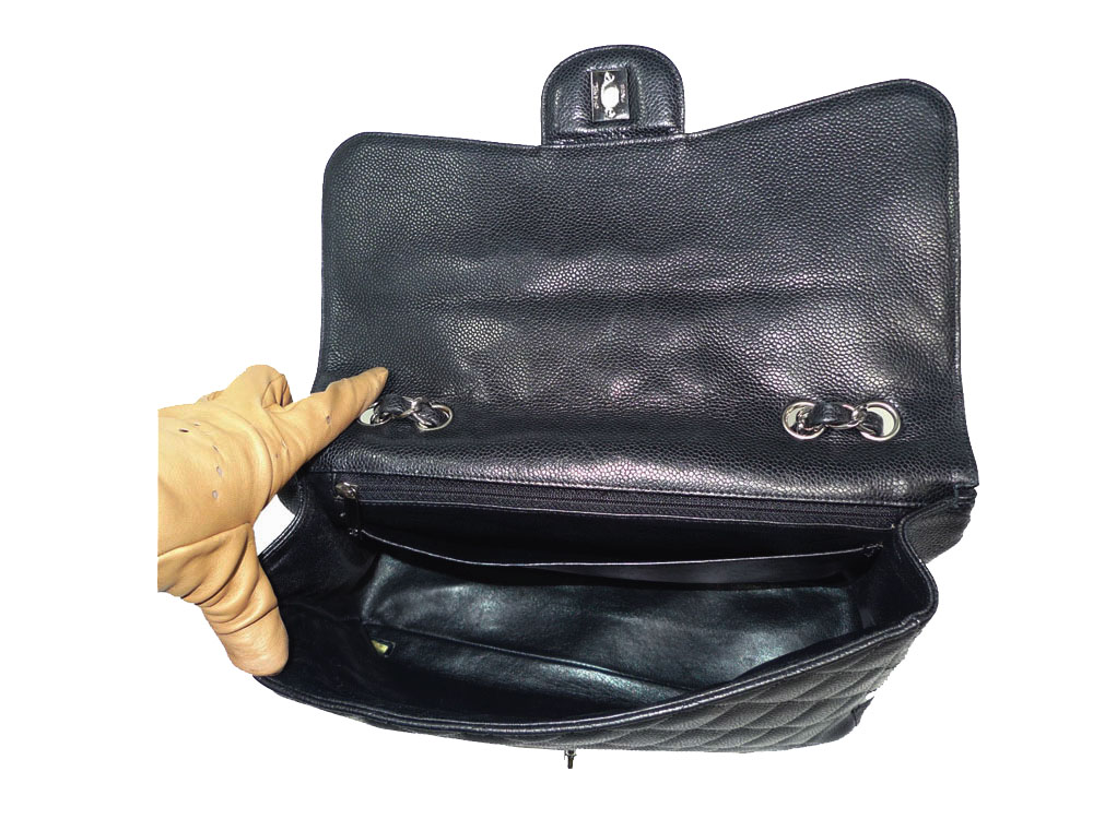 Chanel 12009456 Classic Single Flap Black Caviar Jumbo with Silver Hardware andbag-28408