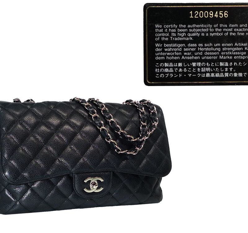 Chanel 12009456 Classic Single Flap Black Caviar Jumbo with Silver Hardware andbag-0