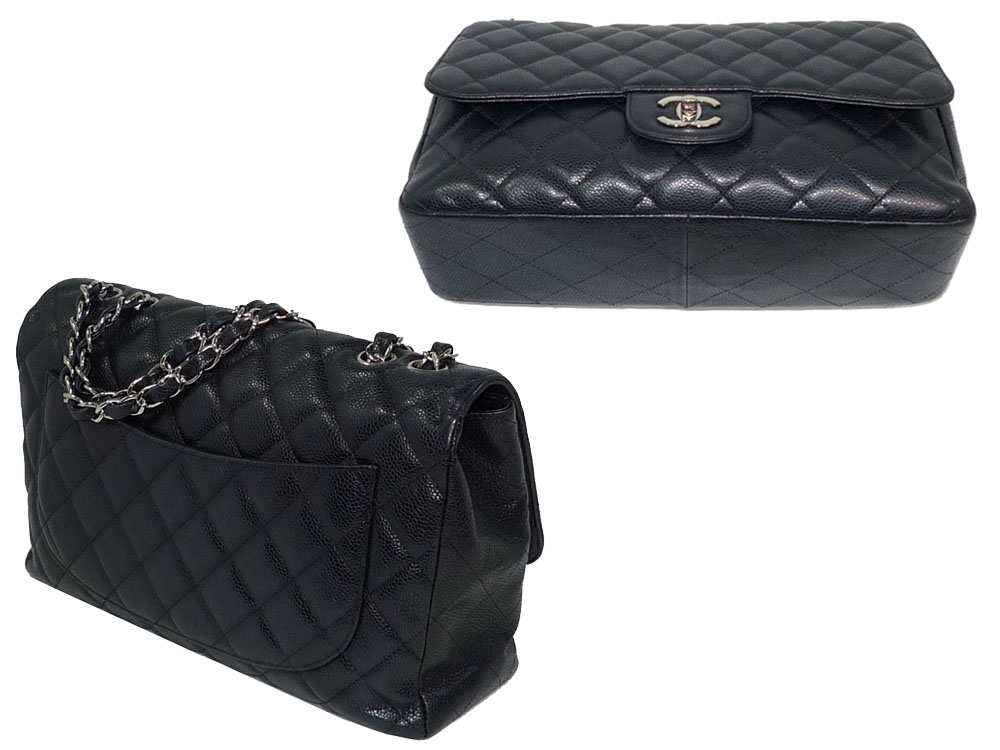 Chanel 12009456 Classic Single Flap Black Caviar Jumbo with Silver Hardware andbag-28407