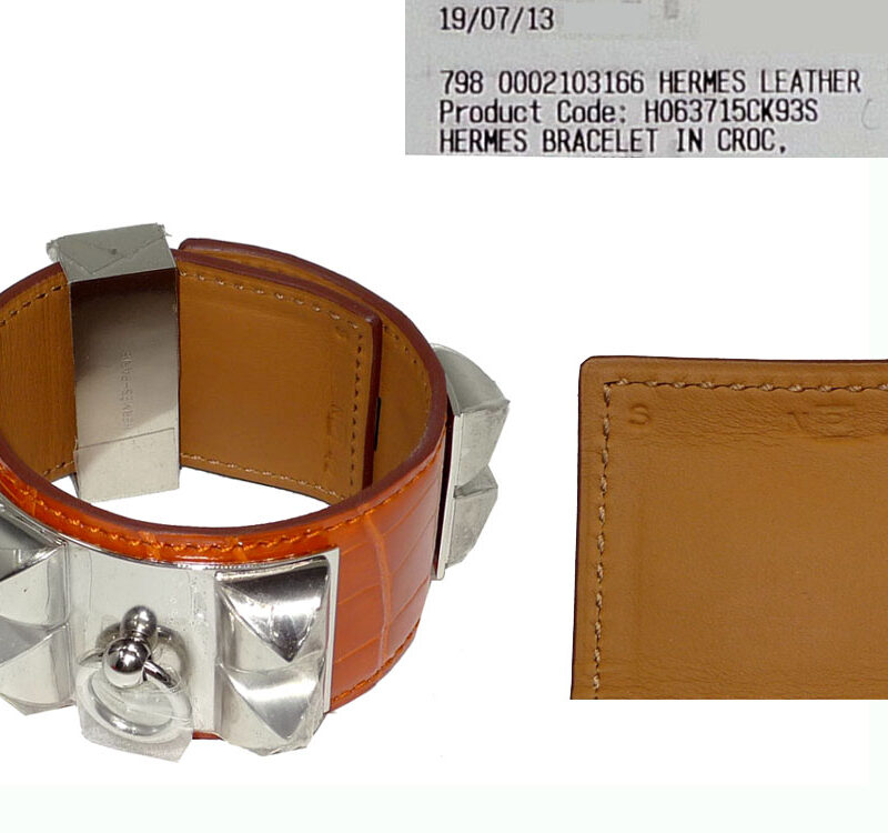 Hermes Collier De Chien CDC Orange Shine Croco Silver Hardware P Stamp in Small Size-0