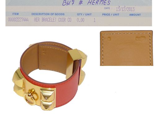 Hermes Collier De Chien CDC Capucine Gold Hardware Q Stamp S Size Bracelet-0