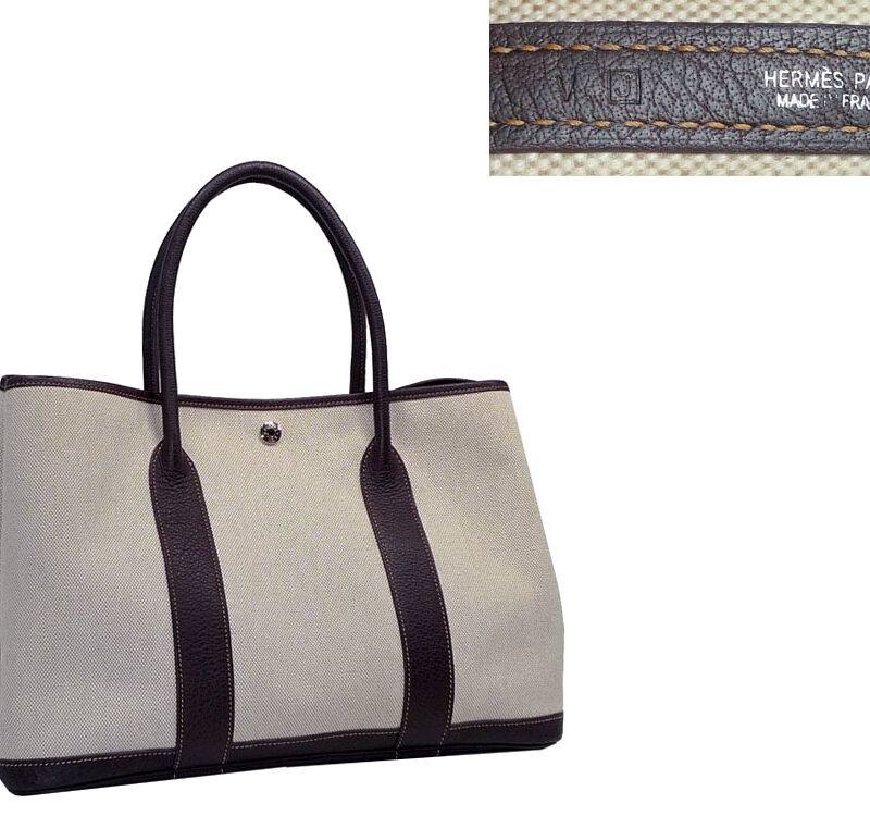 Hermes Brown / White Garden Party 36 Canvas Document Bag-28159