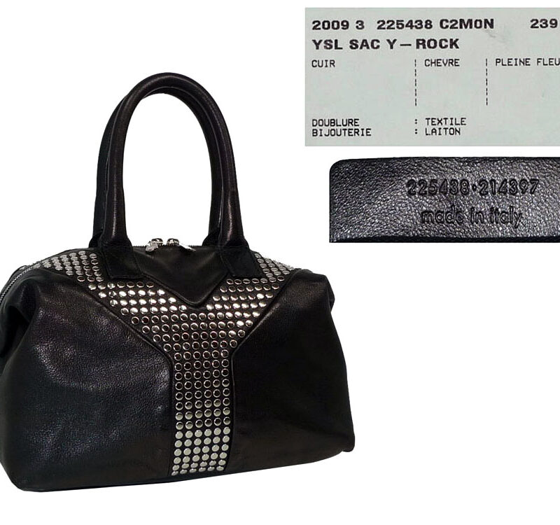 YSL 225438 Black with Studs/ Rock Boston Bag-0
