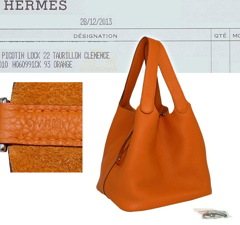 Hermes Picotin Lock 22 MM Medium Tote Orange "Q" Stamp with PHW-0