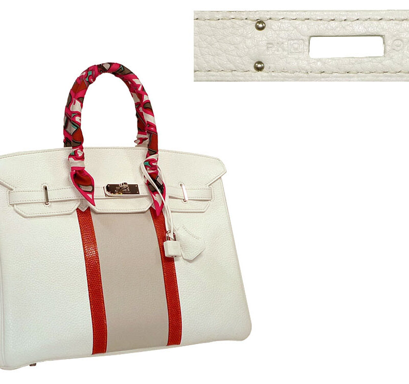 Hermes Birkin 35cm Club White Togo/ Sanguine Lizard/ Gris P -0