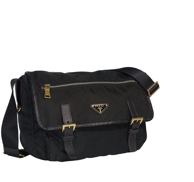 Prada BT0713 Vela Black Nylon Unisex Shoulder/ Crossbody Messenger Gold Hardware-0