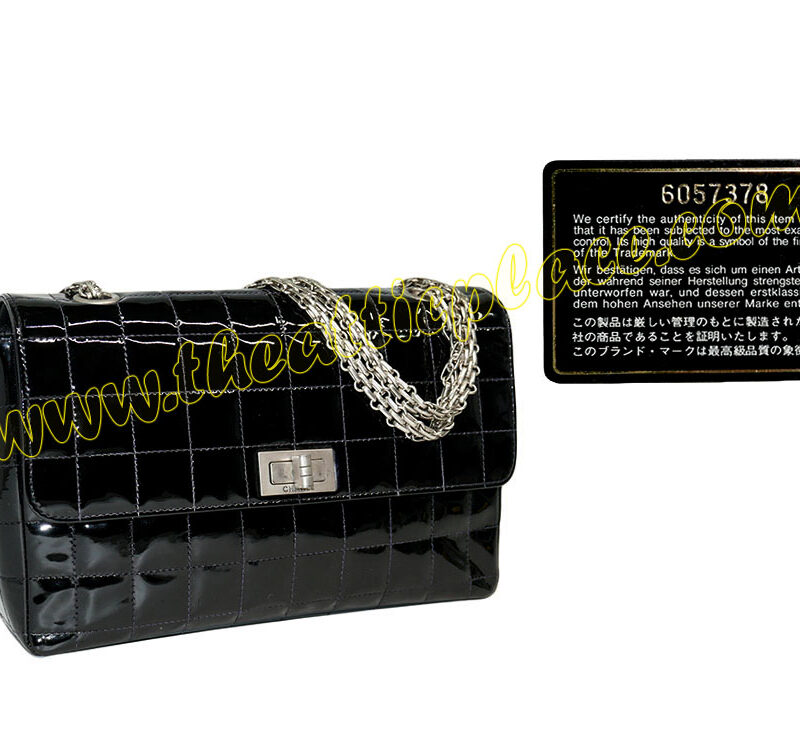 Chanel 6057378 Patent Black Chocolate Bar Reissue Silver Hardware-0