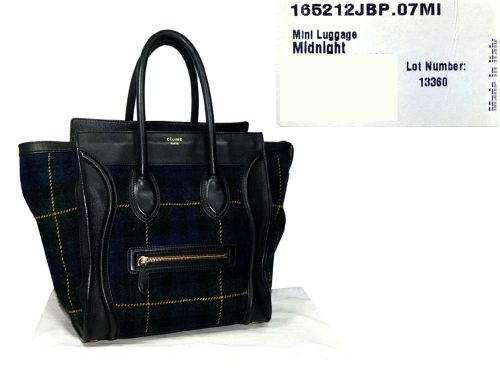 Celine Tartan Midnight Blue Tweed Mini Luggage Tote-0