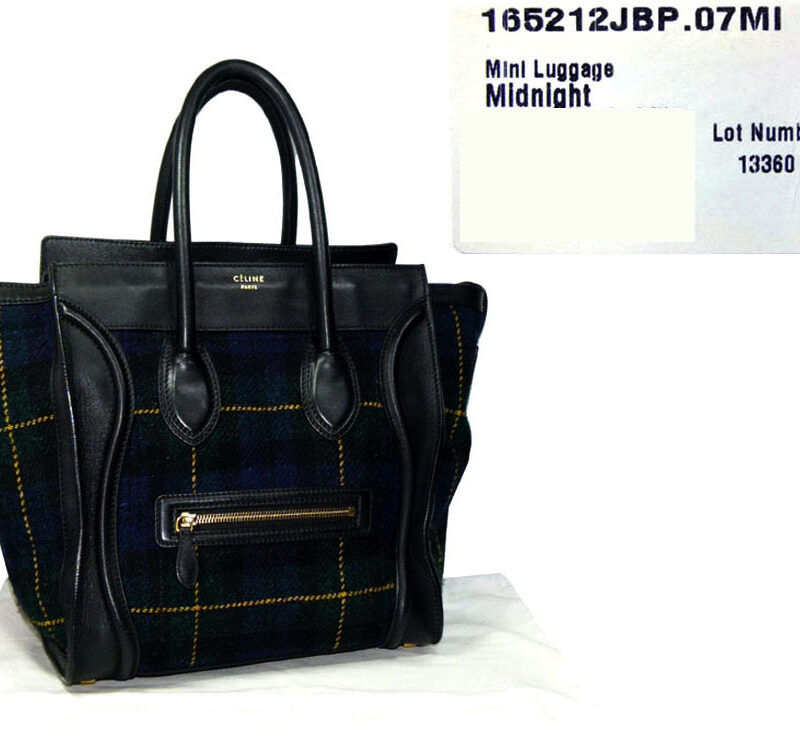Celine Tartan Midnight Blue Tweed Mini Luggage Tote-0