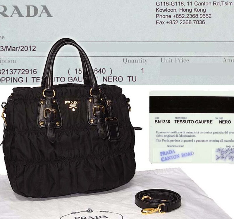 Prada BN1336 Black Tessuto Gaufre Shopping Tote-0