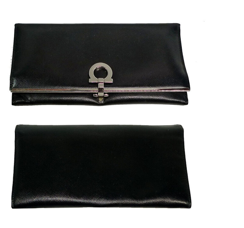 Ferragamo 1K-22 4633 Black Classic Long Wallet-0