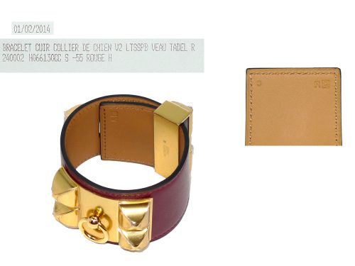 Hermes Collier De Chien CDC Rouge H Veau Tadel Q Stamp S Size Gold Hardware Bracelet-0