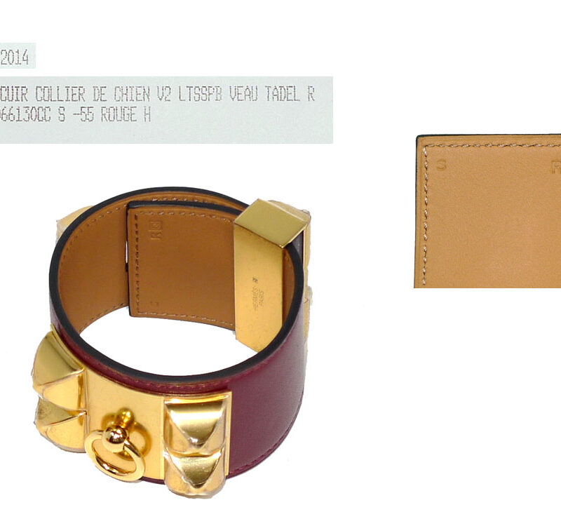 Hermes Collier De Chien CDC Rouge H Veau Tadel Q Stamp S Size Gold Hardware Bracelet-0