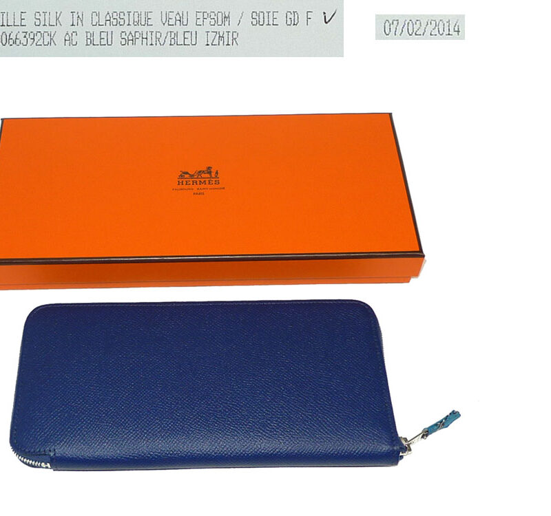Hermes Bleu Saphire/ Bleu Izmir Silk in Long Wallet in Epsom Leather 'Q' Stamp-0