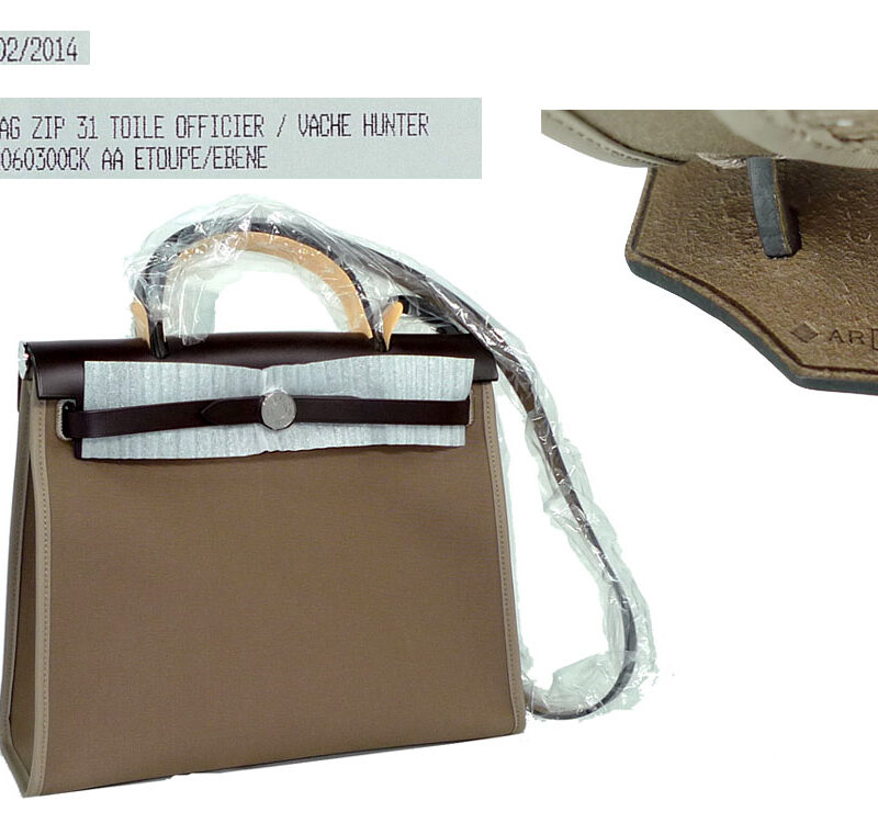 Hermes Herbag Zip 31 Etoupe with Dark Brown Calf Leather PHW 'R' Stamp -0