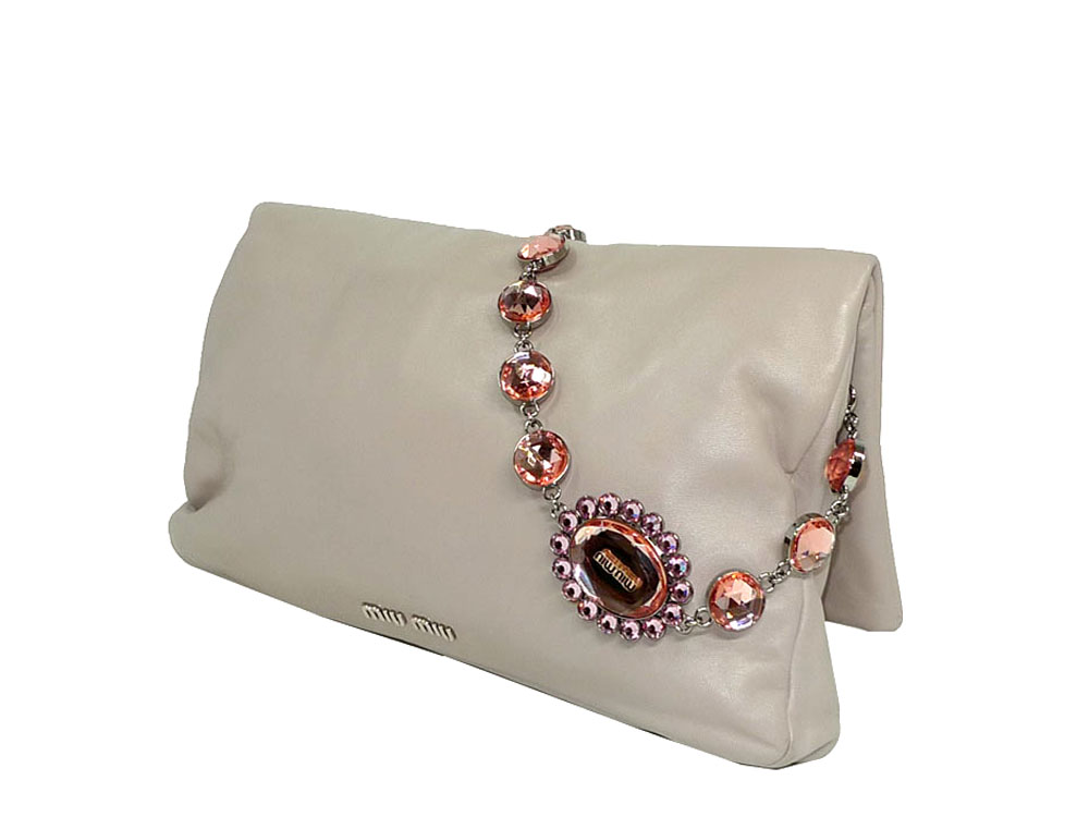 Miu Miu Pink Nappa Cristal Jewelled Large Flap Three-in-one Pochette / Clutch/ Bag-29165