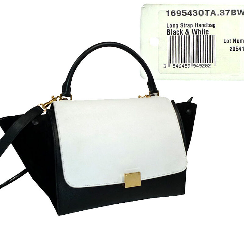 Celine Black with White Calf Flap Trapeze Small with Strap -0