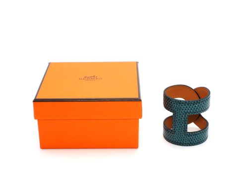 Hermes Ano Bracelet Bleu Petrole Lizard Exotic Leather Q Stamp Small