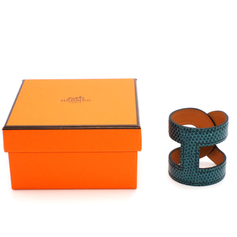 Hermes Ano Bracelet Bleu Petrole Lizard Exotic Leather Q Stamp Small