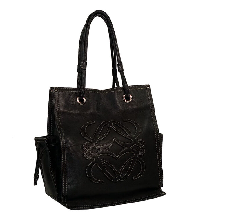Loewe Black Logo Shopping Medium Tote with 2 Pockets-0