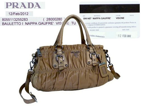Prada Beige Visone Nappa Gaufre Small Tote w Strap-0