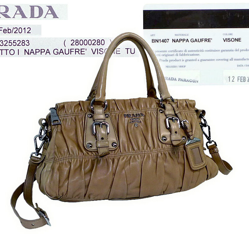Prada Beige Visone Nappa Gaufre Small Tote w Strap-0