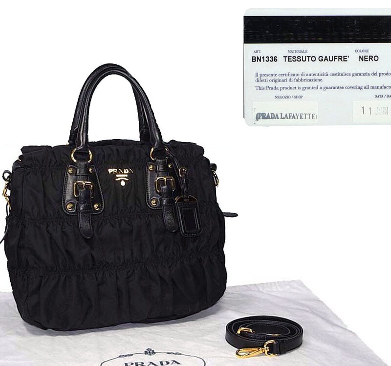 Prada Black BN1336 Tessuto Gaufre Shopping Tore-0