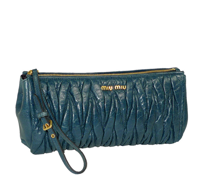 Miu Miu Royal Blue Matelasse Wrist Pouch -0