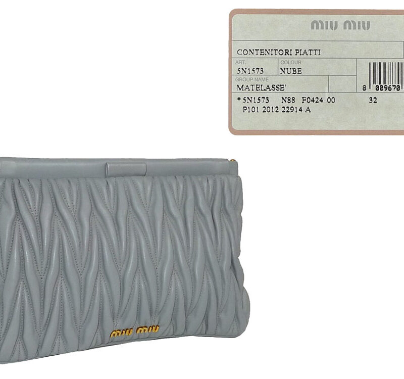 Miu Miu 5N1573 Nube Grey Nappa Matelasse Clutch-0