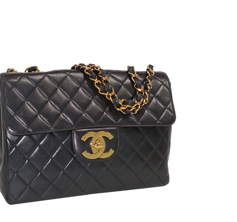 Chanel 4541059 Black Lambskin 12" Jumbo Vintage GHW-0