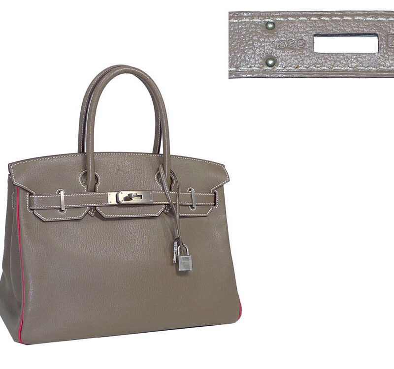 Hermes Custom Made Mysore Birkin 30 Etoupe /Bougainvillea O Stamp MPHW-0