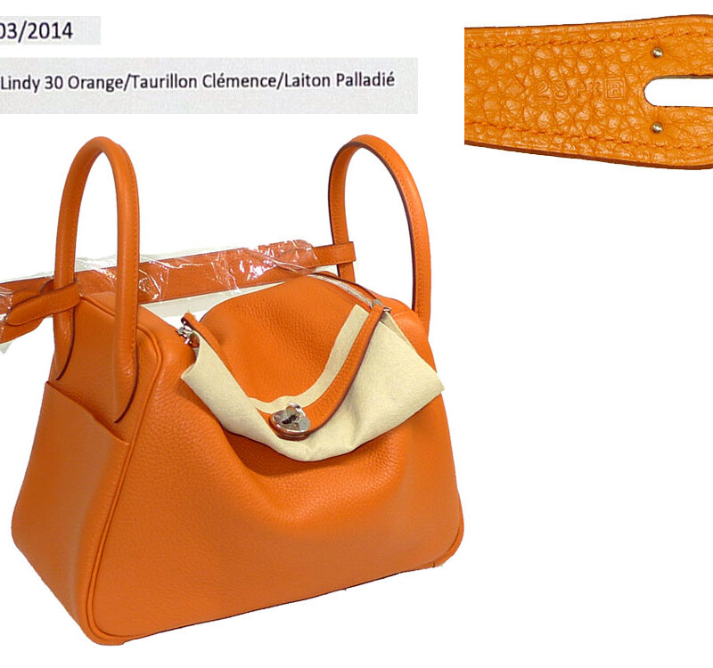 Hermes Lindy 30 Orange Clemence R Stamp-0