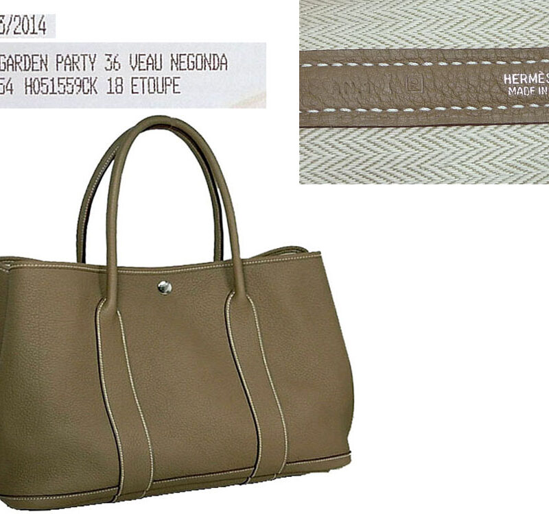 Hermes Etoupe Leather "P" Stamp 36cm Garden Party Document/ Shopping Bag-0