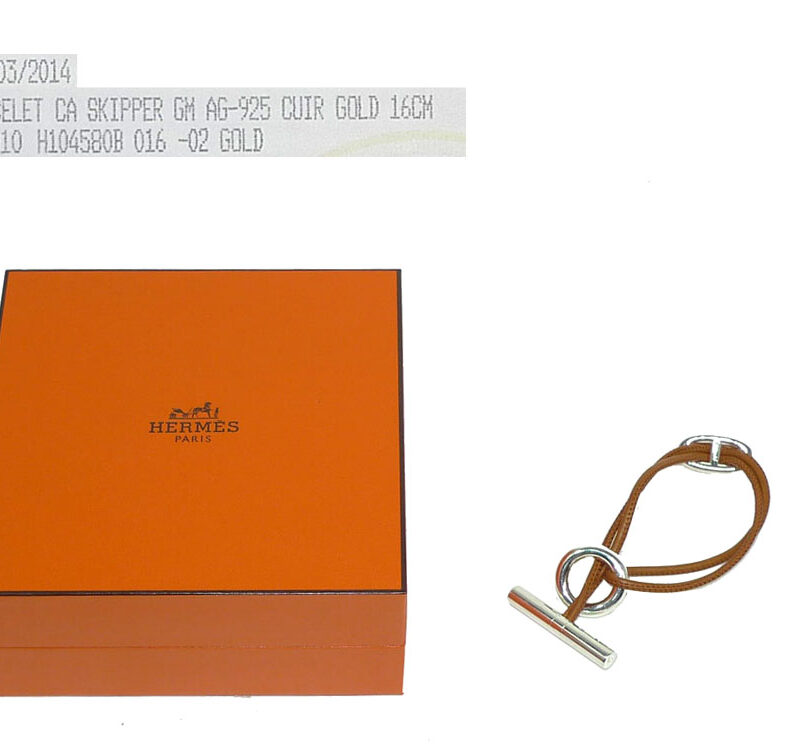 Hermes Bracelet Skipper GM Gold Leather 16cm Silver Hardware-0