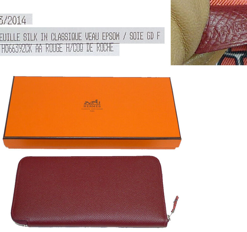 Hermes Silk In Wallet Epsom Rouge H/ Coq De Roche Q Stamp-0