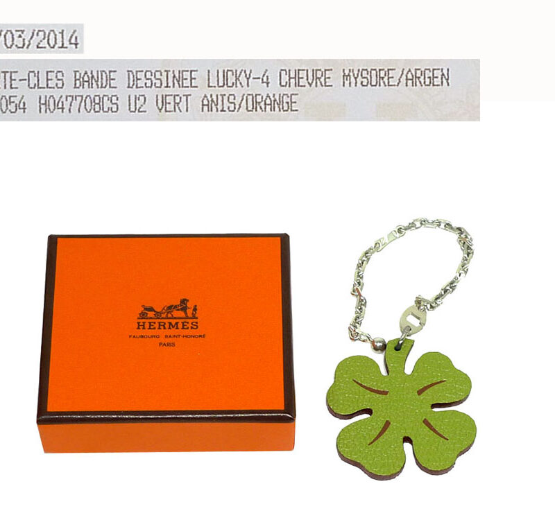 Hermes Lucky-4 Vert Anis / Orange Bag Charm -0